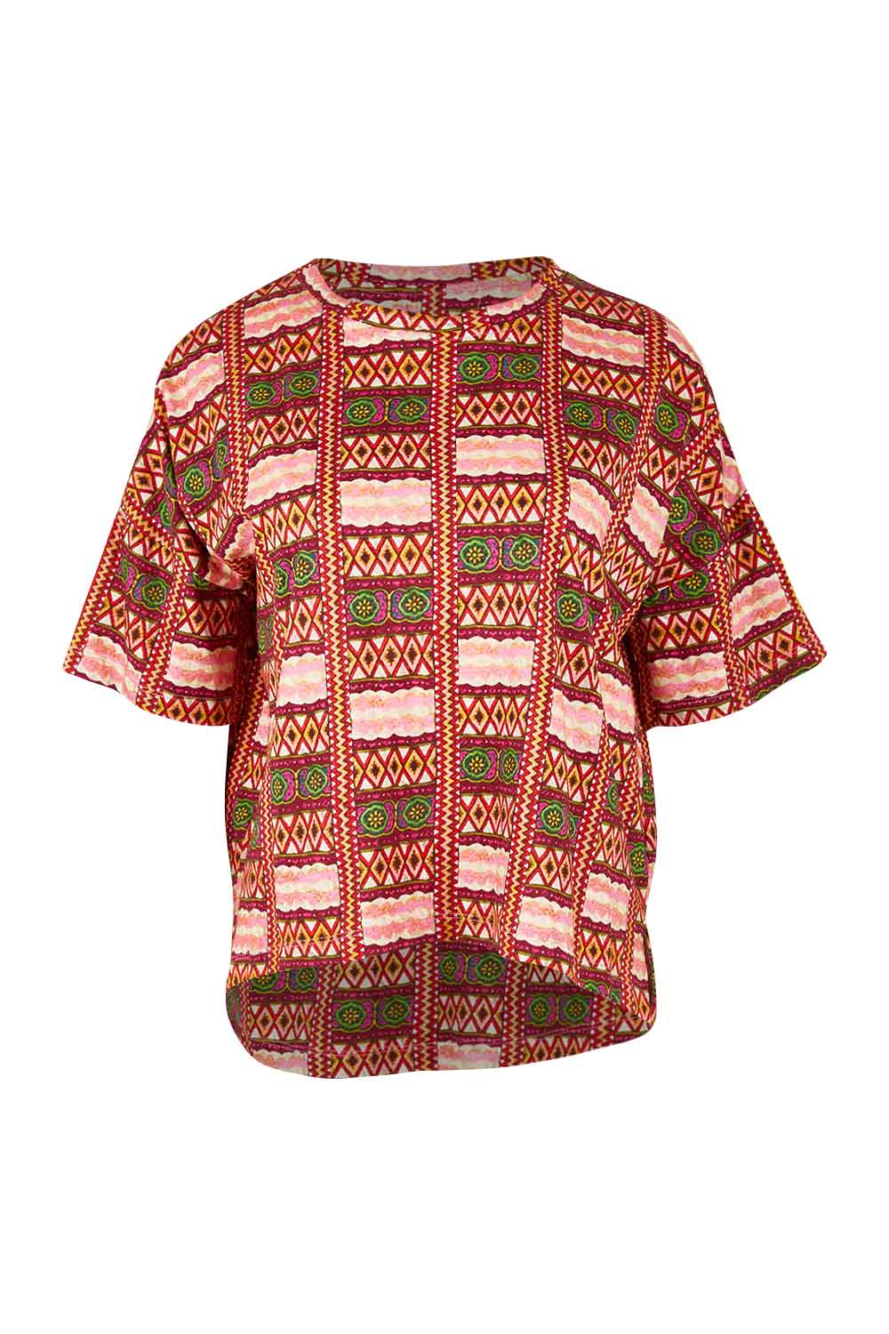Product shot of the Holi Tee in colour Holi (Pink), from the front