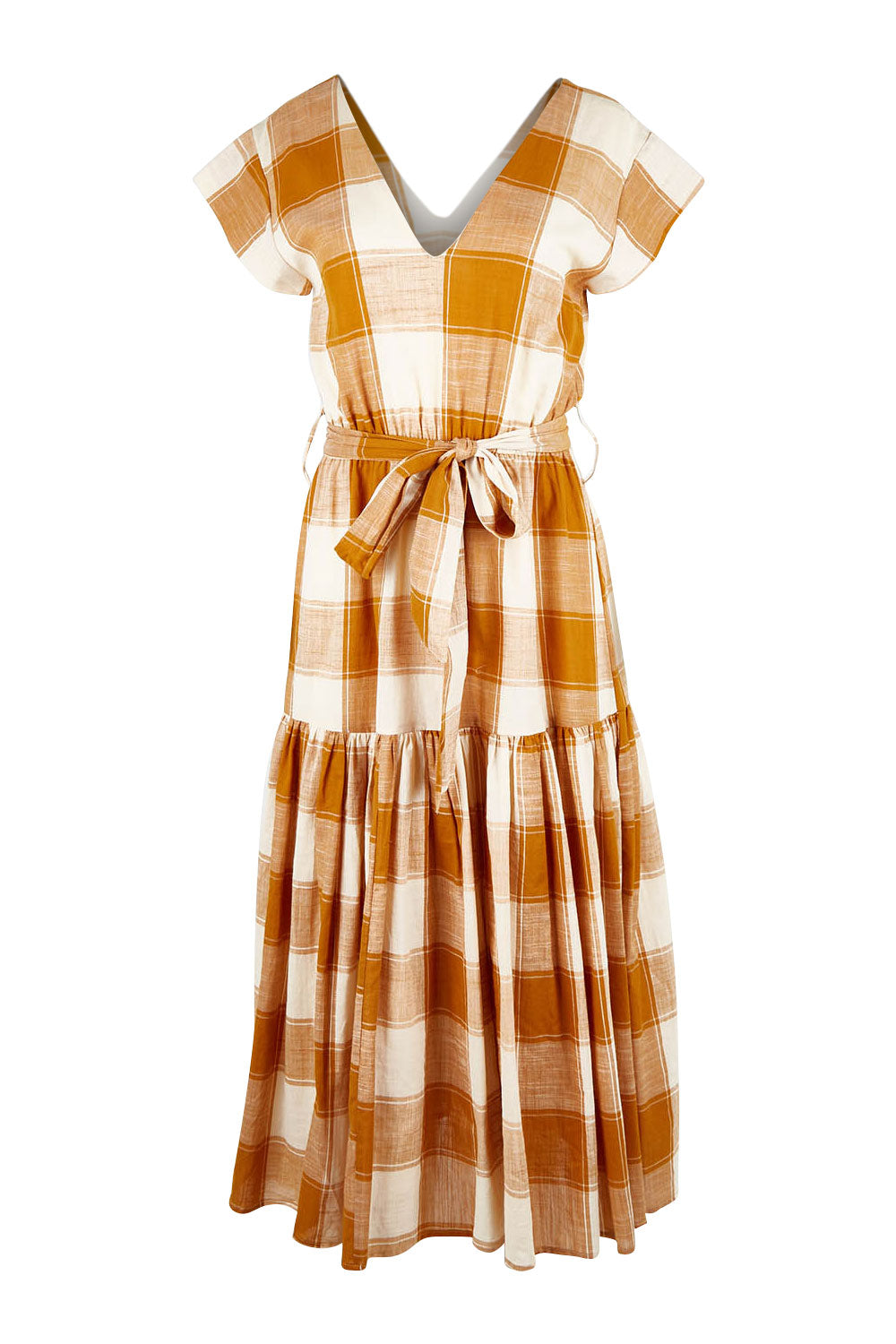 Product shot of the Indy Dress in colour Gingerchec, from the front