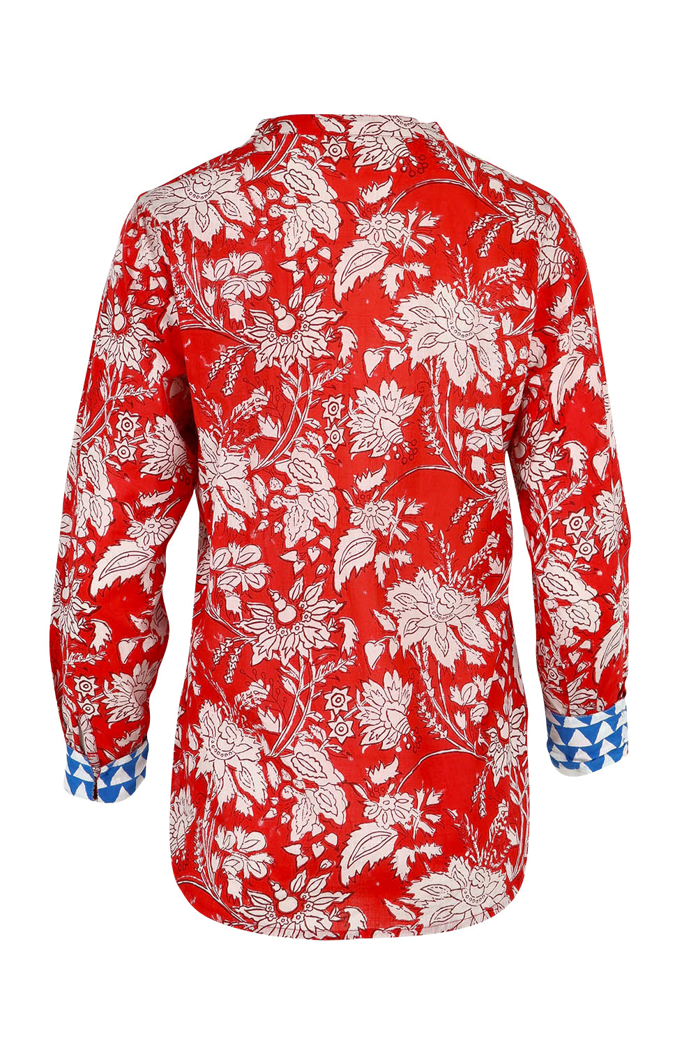 Product shot of the Cove Cotton Shirt in colour Farrah (Red), from the back