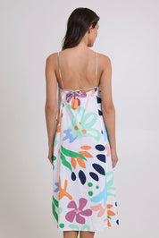 Model Madeline wearing size 10 of the Aria Cotton Dress in colour Sorrento, from the back