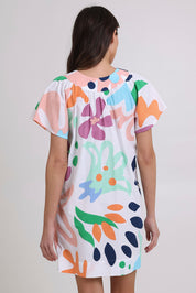 Model Madeline wearing size 10 of the Etta Cotton Dress in colour Sorrento, from the back