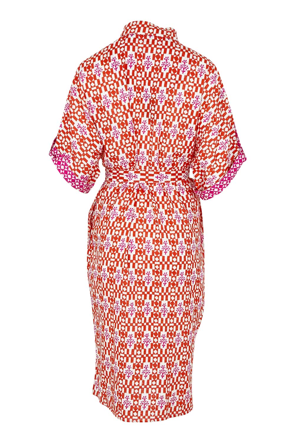 Product shot of the Maui Cotton Shirt Dress in colour Naples (Pink), from the back
