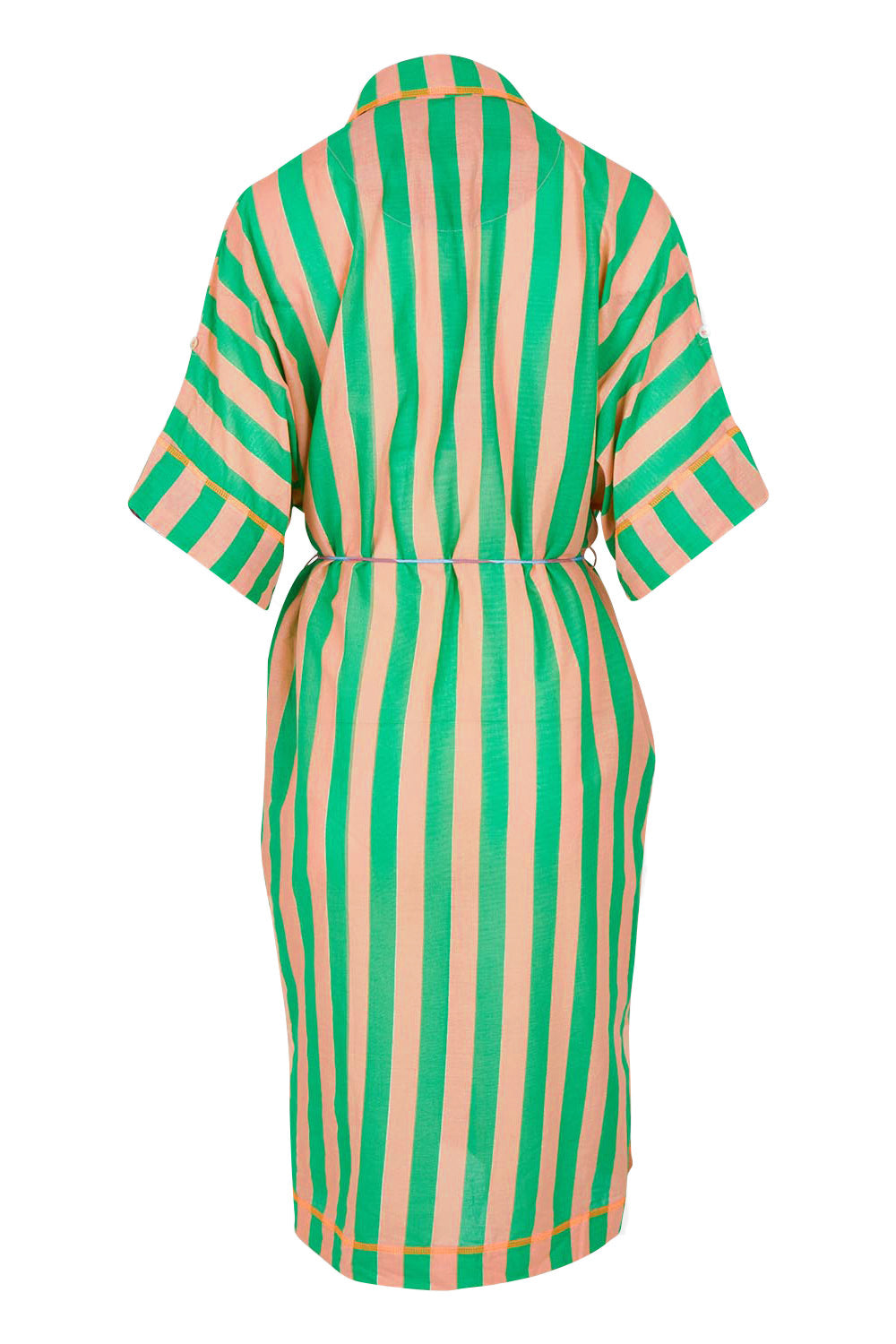 Product shot of the Maui Cotton Shirt Dress in colour Capri (Green), from the back