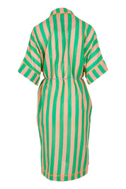 Product shot of the Maui Cotton Shirt Dress in colour Capri (Green), from the back