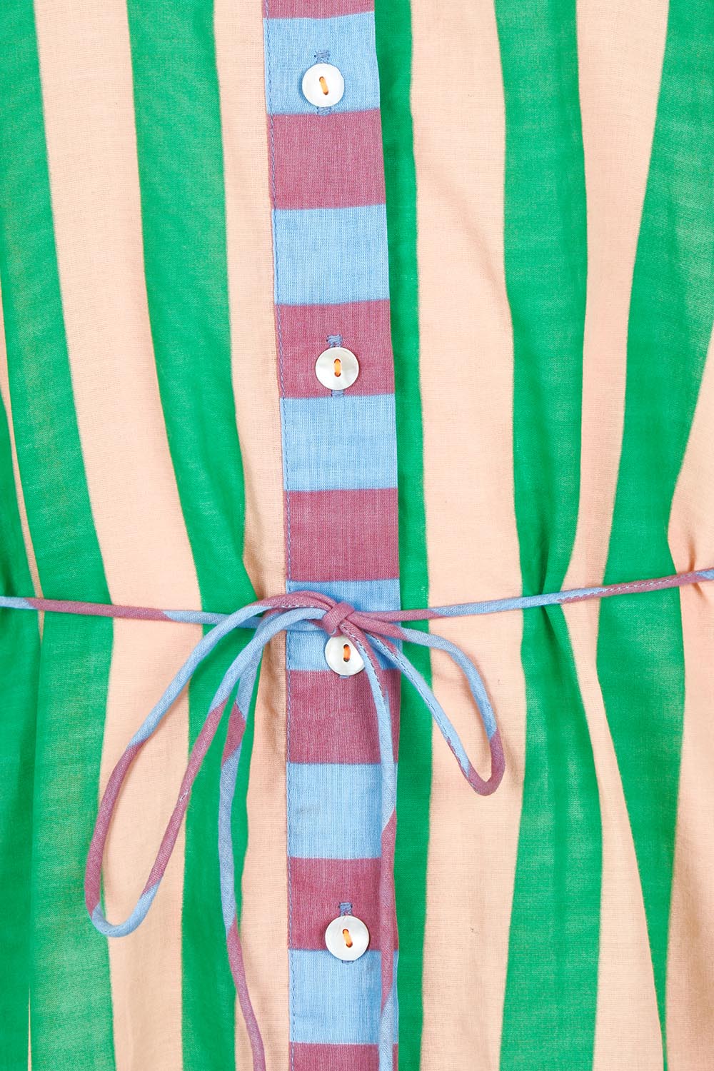 Product shot of the Maui Cotton Shirt Dress in colour Capri (Green), detail