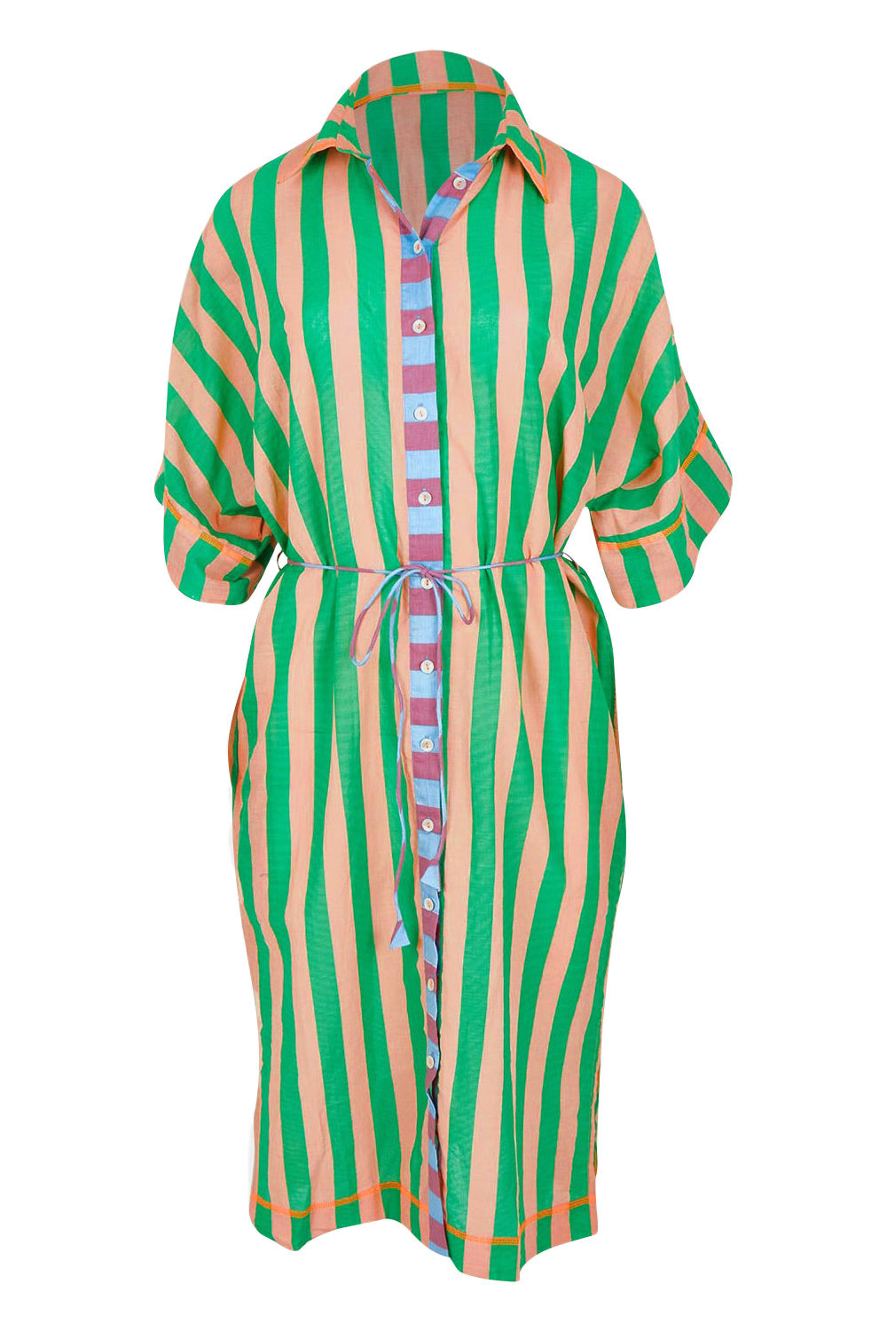 Product shot of the Maui Cotton Shirt Dress in colour Capri (Green), from the front