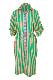 Product shot of the Maui Cotton Shirt Dress in colour Capri (Green), from the front