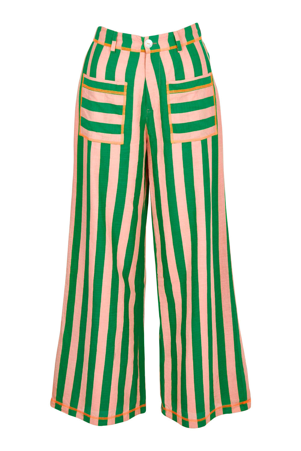 Product shot of the Sana Cotton Pant in colour Capri (Green), from the front