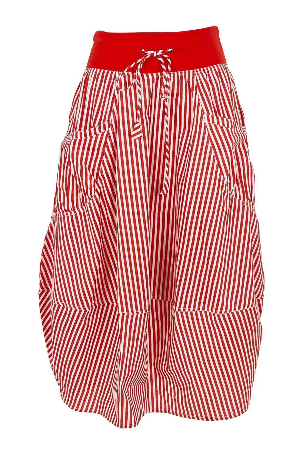 Product shot of the Guru Cotton Skirt in colour Emilias (Red), from the front