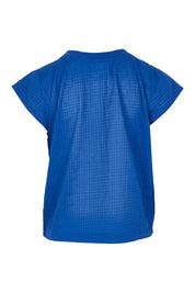 Product shot of the Leaf Cotton Top in colour Blu (Blue), from the back