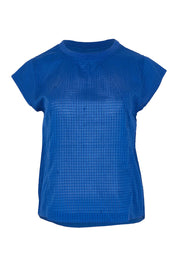 Product shot of the Leaf Cotton Top in colour Blu (Blue), from the front