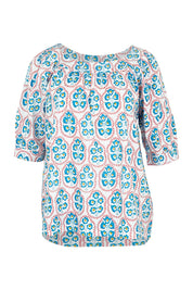 Product shot of the Bliss Cotton Top in colour Emiliaw (Blue), from the front