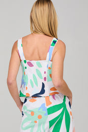 A model wearing the Juno Cotton Top in colour Sorrento, from the back