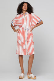 Model Genericm wearing size sample of the Maui Shirt Dress – Watermelon in colour Watermelon, from the front