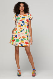 Model Genericm wearing size sample of the Harper Dress – Shapes in colour Shapes, from the front
