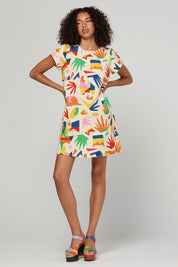 Model Genericm wearing size sample of the Harper Dress – Shapes in colour Shapes, from the front