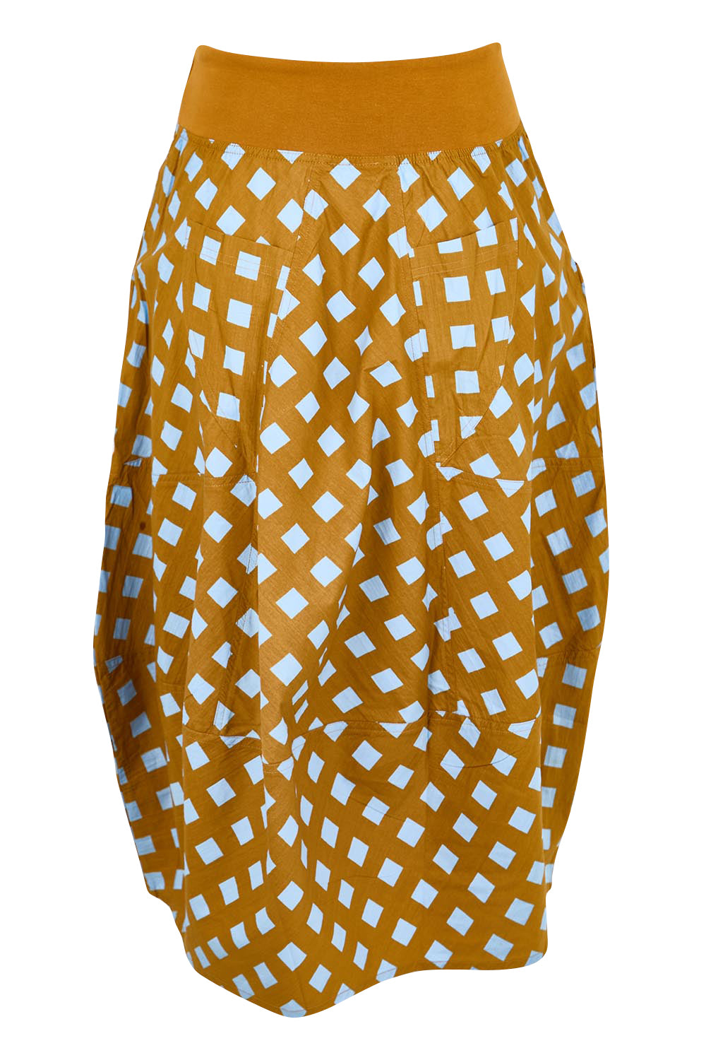 Product shot of the Guru Skirt – Geocheck in colour Geocheck, from the back