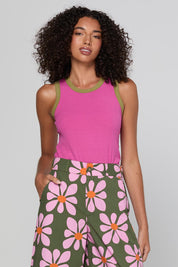 Model Genericm wearing size sample of the Bellissimo Tank – Raspberry in colour Raspberry, in a cropped view