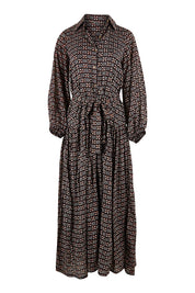 Product shot of the Magari Dress in colour Allora (Black), from the front