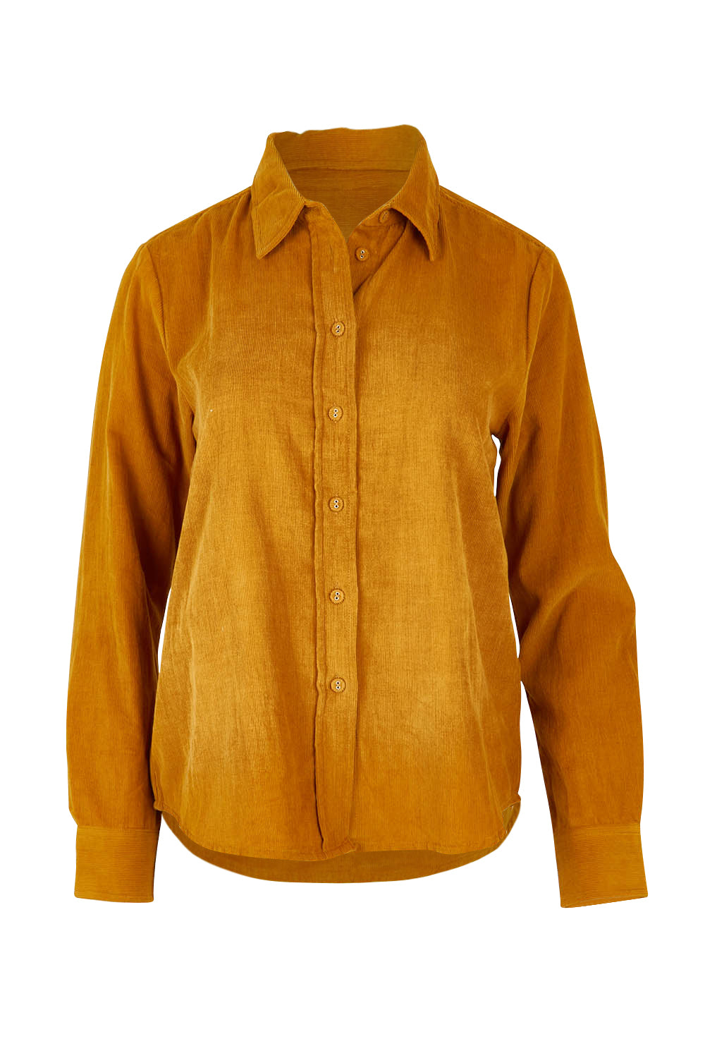 Product shot of the Metropolitan Cotton Cord Shirt in colour Marigold, from the front