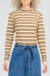 A model wearing the Stripe Cotton Skivvy in colour Stripe, from the front, cropped image