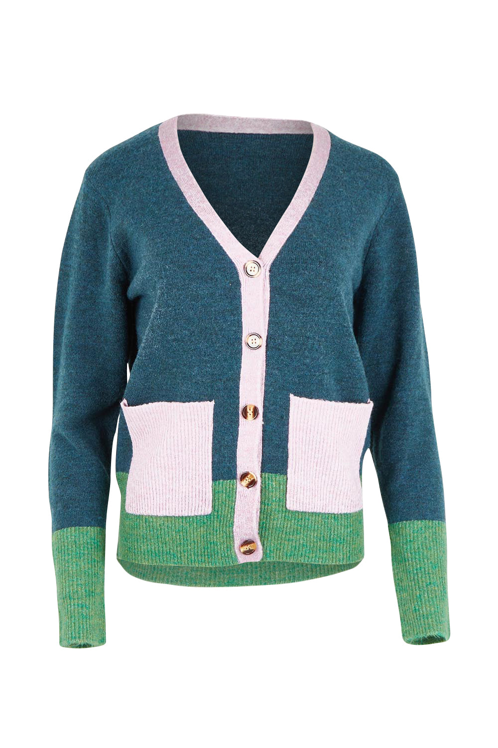 Product shot of the Poet Cardigan in colour Bluemulti (Blue), from the front