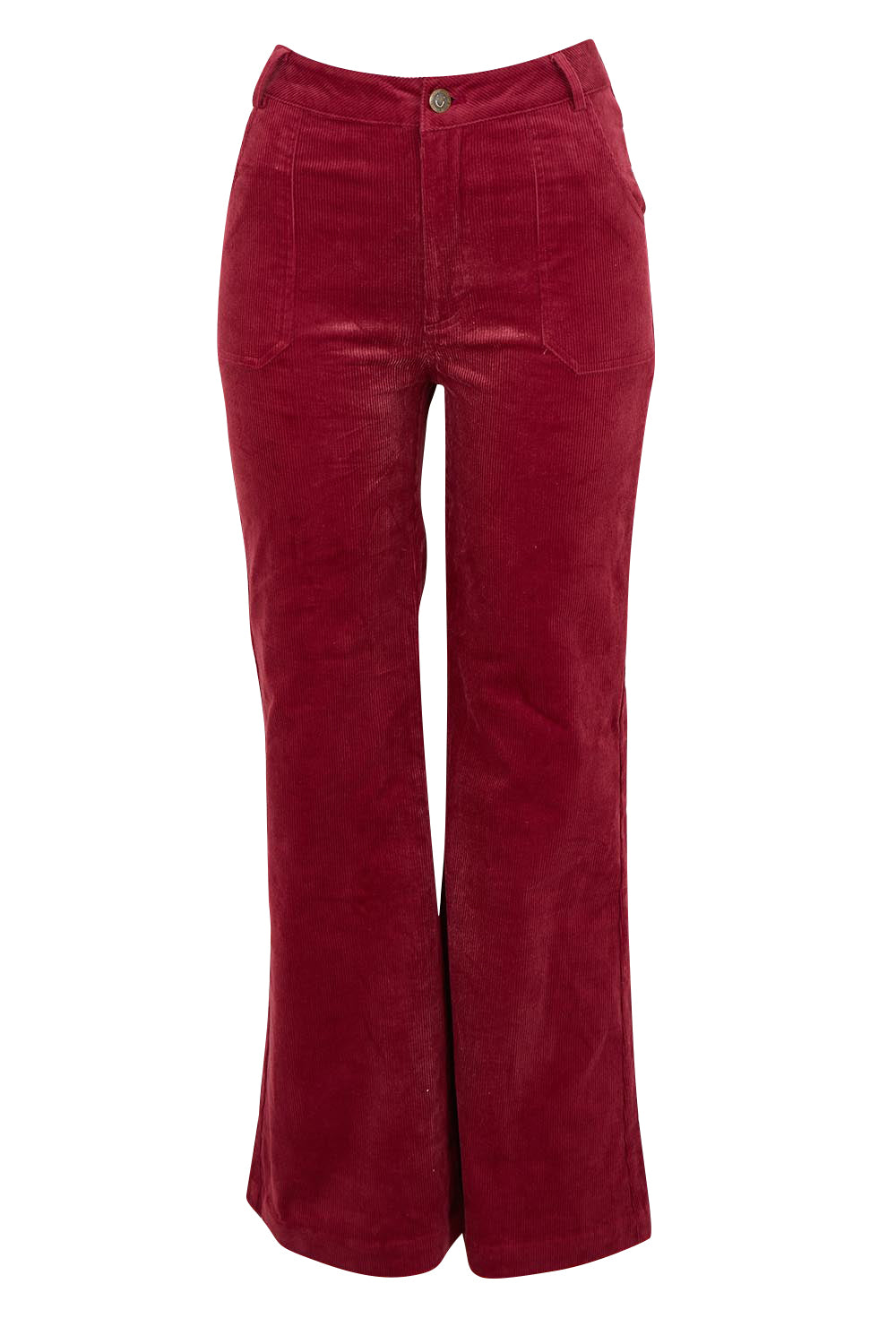 Product shot of the Dharma Pant in colour Cranberry (Red), from the front
