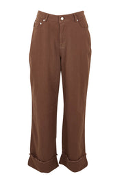 Product shot of the Leroy Pant in colour Chocolate, from the front