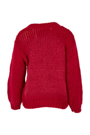 Product shot of the Heart On My Sleeve Knit in colour Cherrywhit (Red), from the back