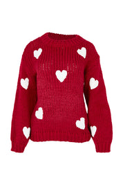 Product shot of the Heart On My Sleeve Knit in colour Cherrywhit (Red), from the front