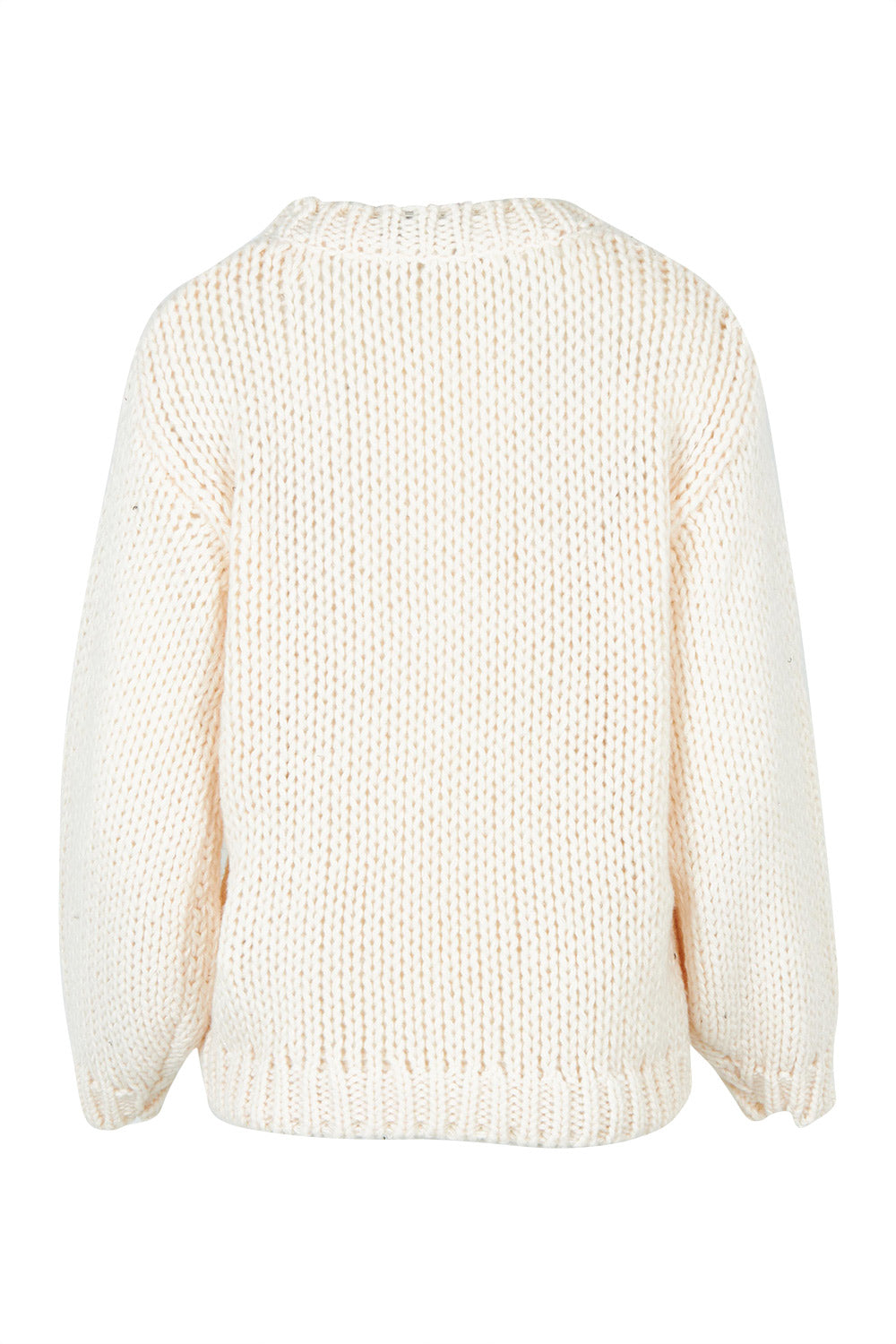 Product shot of the Heart On My Sleeve Knit in colour Offwhite (White), from the back