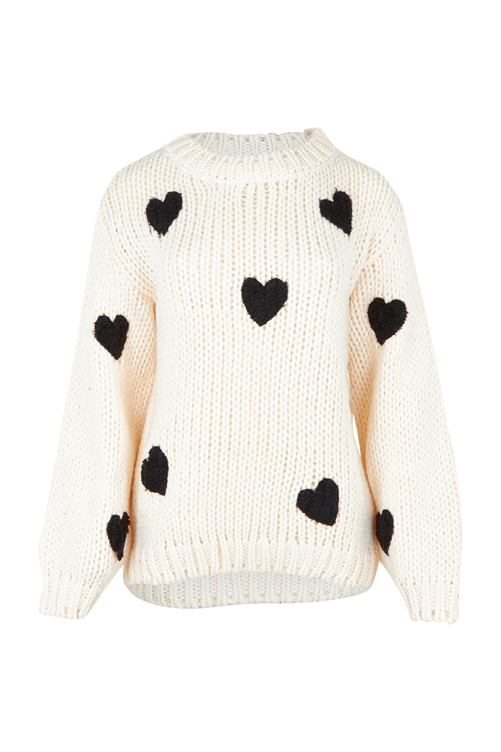 Product shot of the Heart On My Sleeve Knit in colour Offwhite (White), from the front