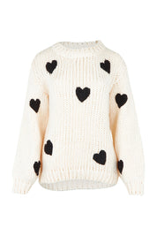 Product shot of the Heart On My Sleeve Knit in colour Offwhite (White), from the front