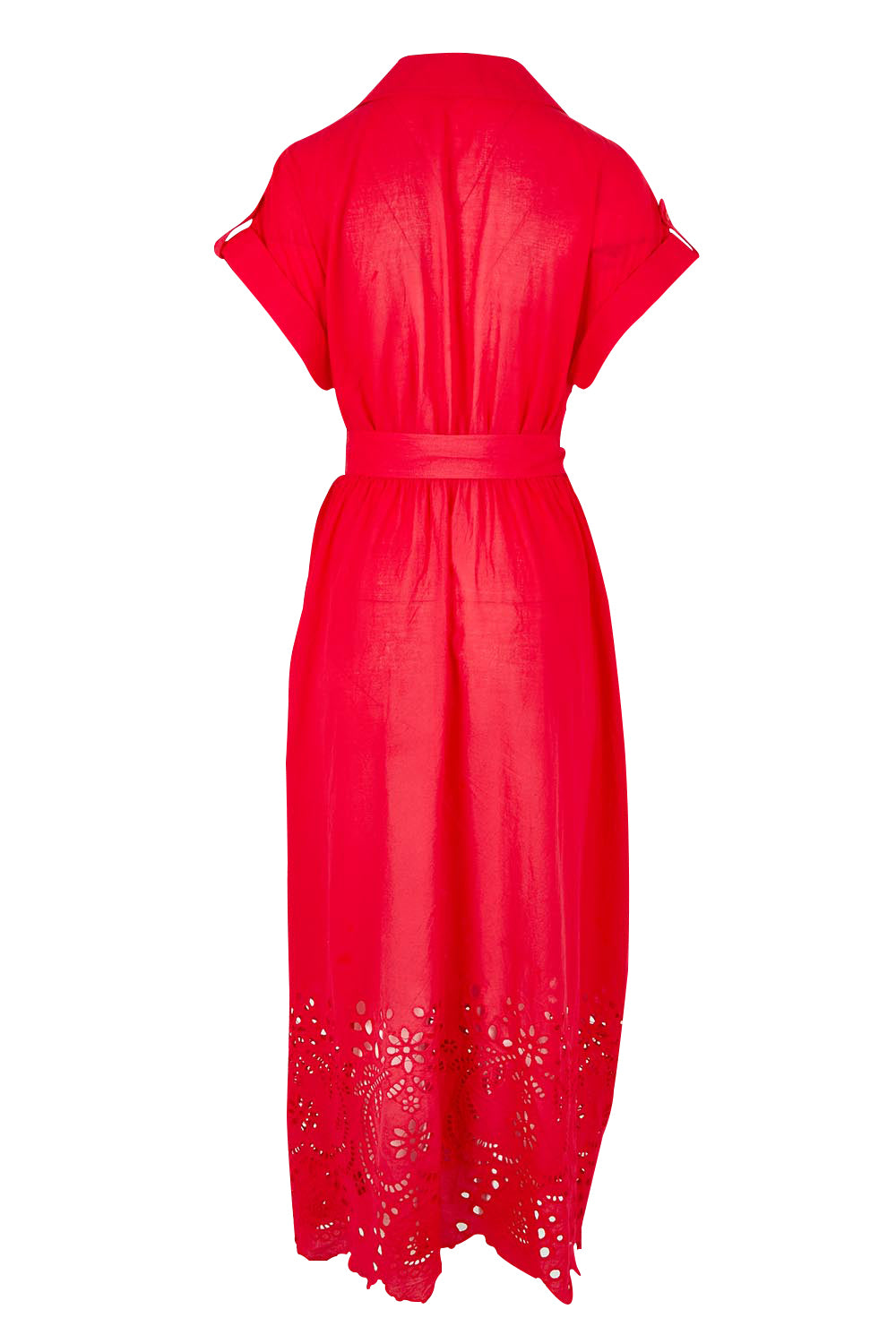 Product shot of the Versailles Cotton Dress in colour Chilli (Red), from the back