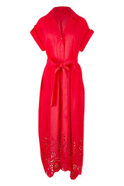 Product shot of the Versailles Cotton Dress in colour Chilli (Red), from the front