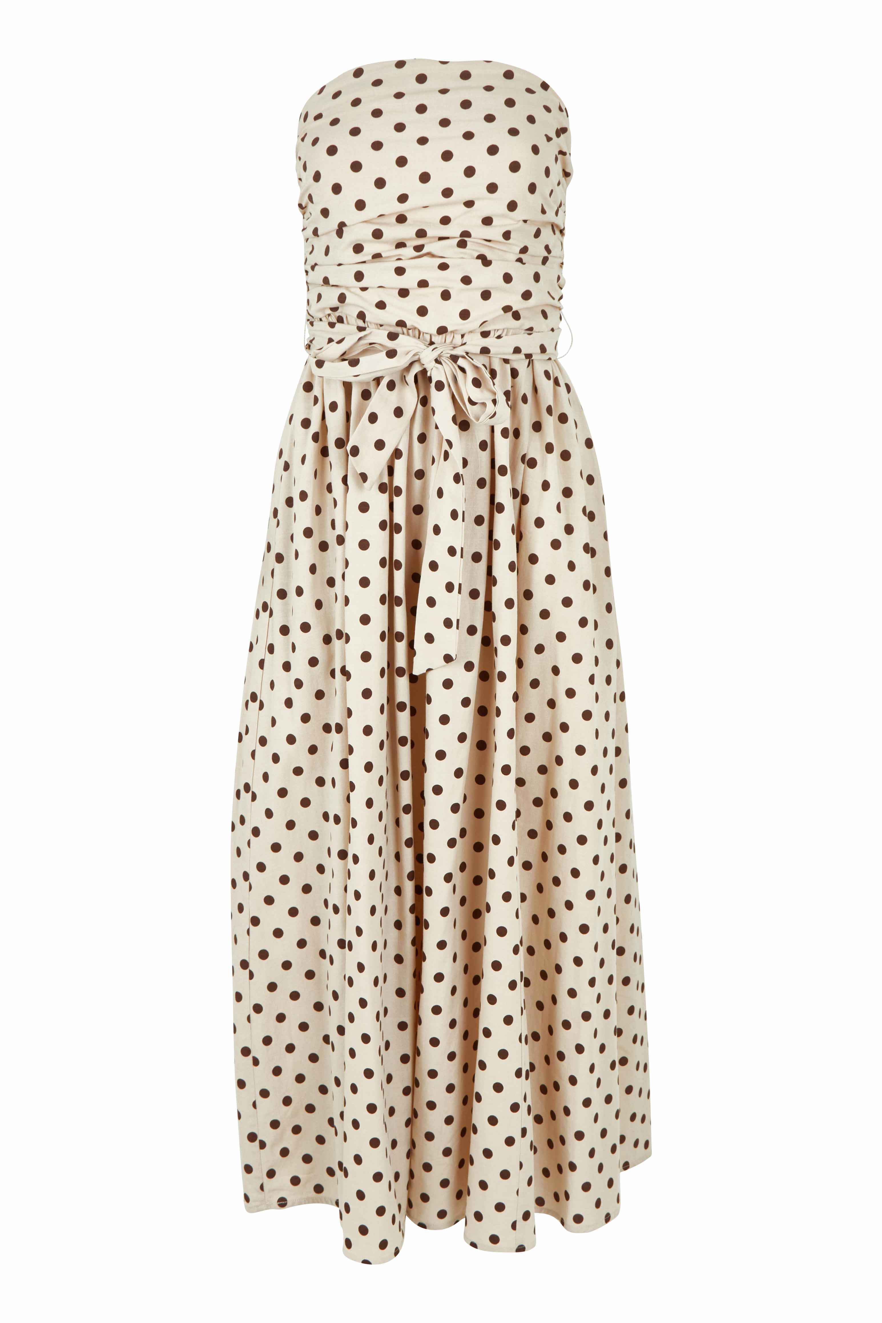 Product shot of the Avalon Cotton Maxi Dress in colour Chocpolka, from the front