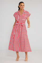 Model Genericm wearing size sample of the Portia Dress - Cherrystripe in colour Cherrystripe, from the front