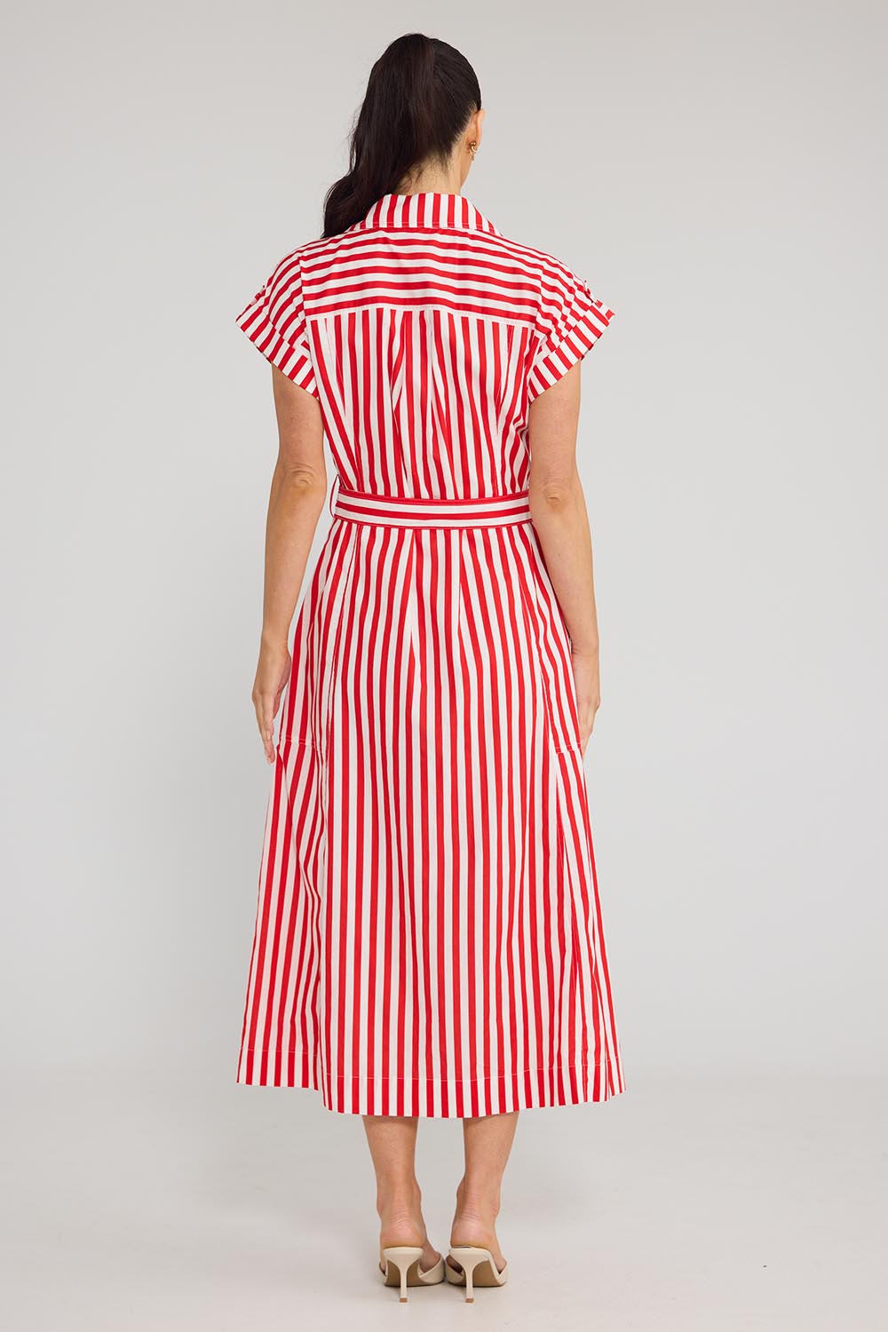 Model Genericm wearing size sample of the Portia Dress - Cherrystripe in colour Cherrystripe, from the front
