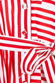 Product shot of the Portia Dress - Cherrystripe in colour Cherrystripe, showing detail