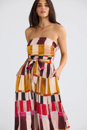 Model Genericm wearing size sample of the Avalon Dress – Painterly in colour Painterly, in a cropped view