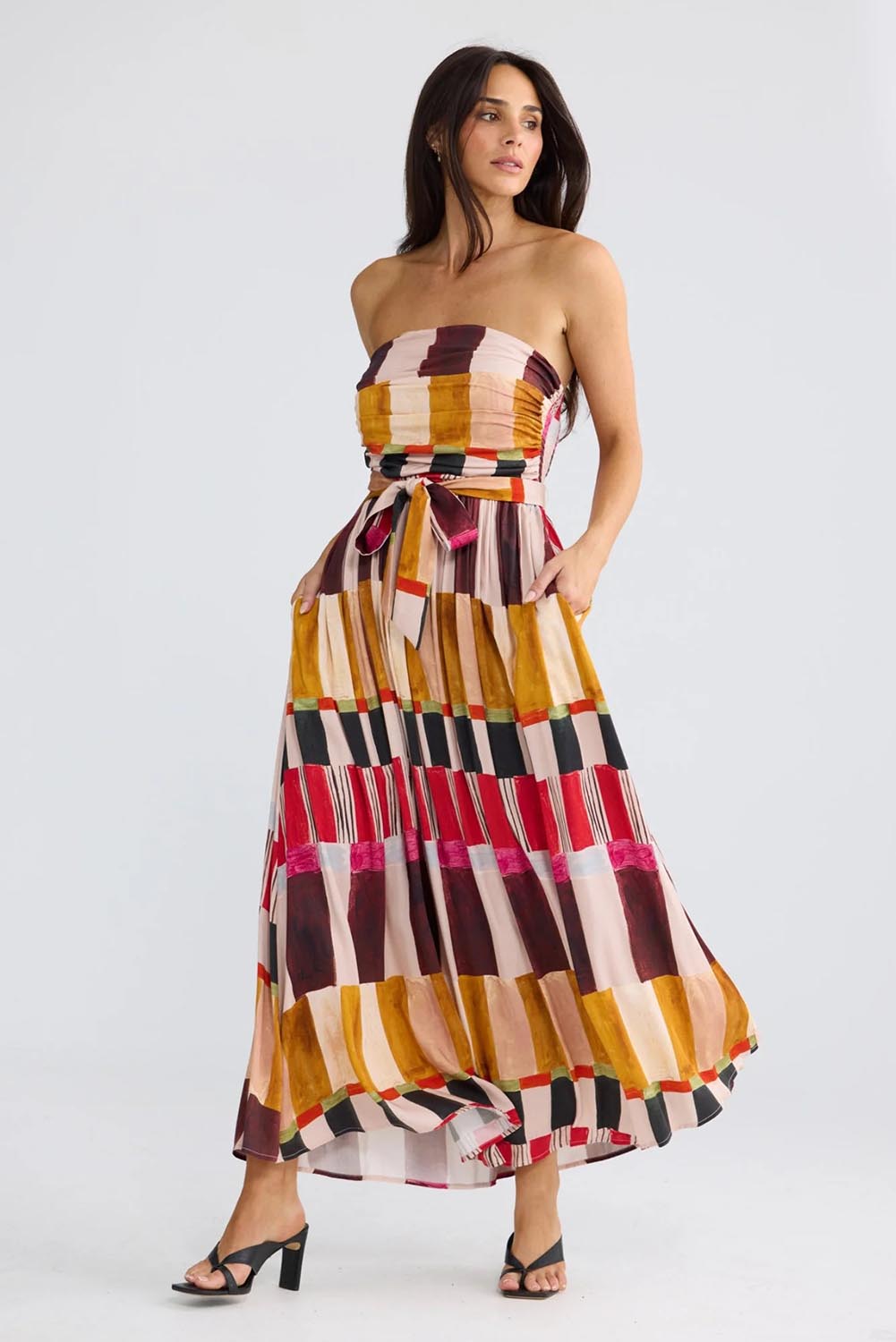 Model Genericm wearing size sample of the Avalon Dress – Painterly in colour Painterly, from the front