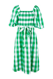 Product shot of the Bellini Sundress in colour Applecheck (Green), from the front