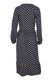 Product shot of the Annie Faux Wrap Cotton Dress in colour Navy (Blue), from the back