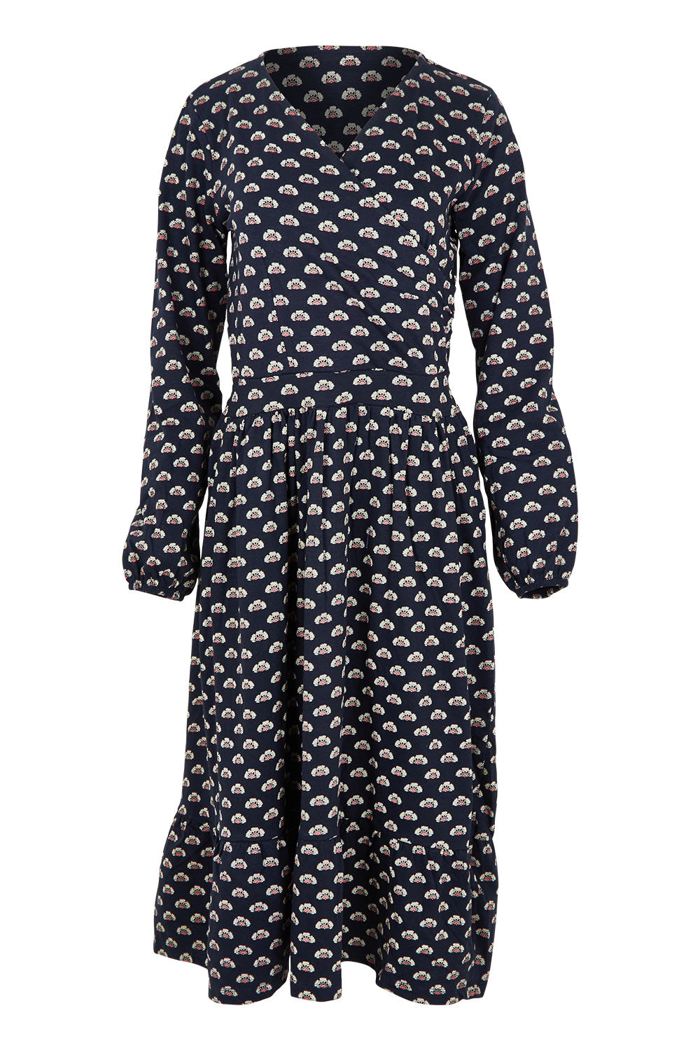 Product shot of the Annie Faux Wrap Cotton Dress in colour Navy (Blue), from the front