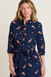 A model wearing the Maeve Maxi Cotton Corduroy Shirt Dress in colour Navy (Blue), from the front, cropped image