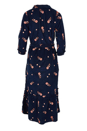 Product shot of the Maeve Maxi Cotton Corduroy Shirt Dress in colour Navy (Blue), from the back