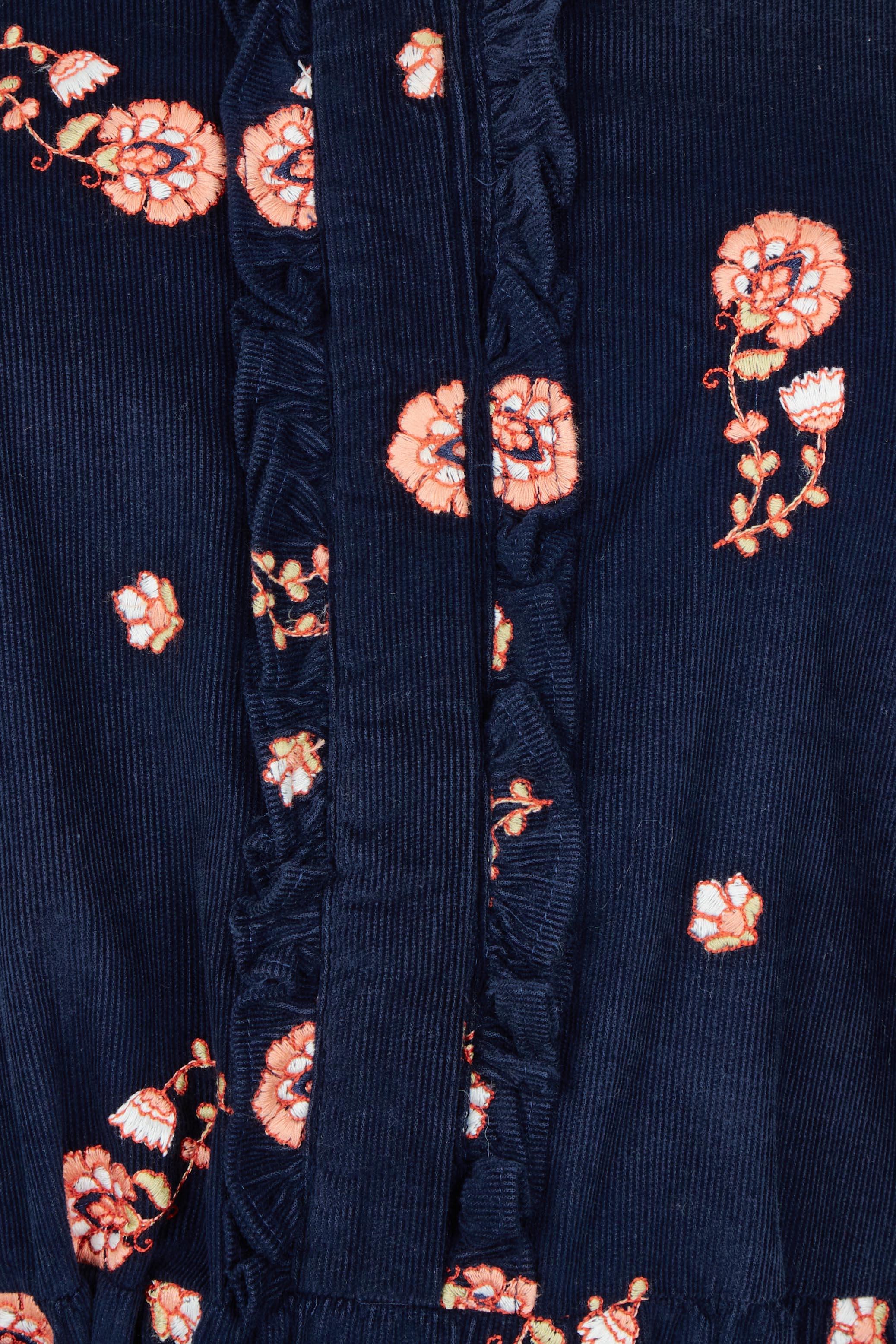 Product shot of the Maeve Maxi Cotton Corduroy Shirt Dress in colour Navy (Blue), detail