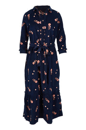 Product shot of the Maeve Maxi Cotton Corduroy Shirt Dress in colour Navy (Blue), from the front