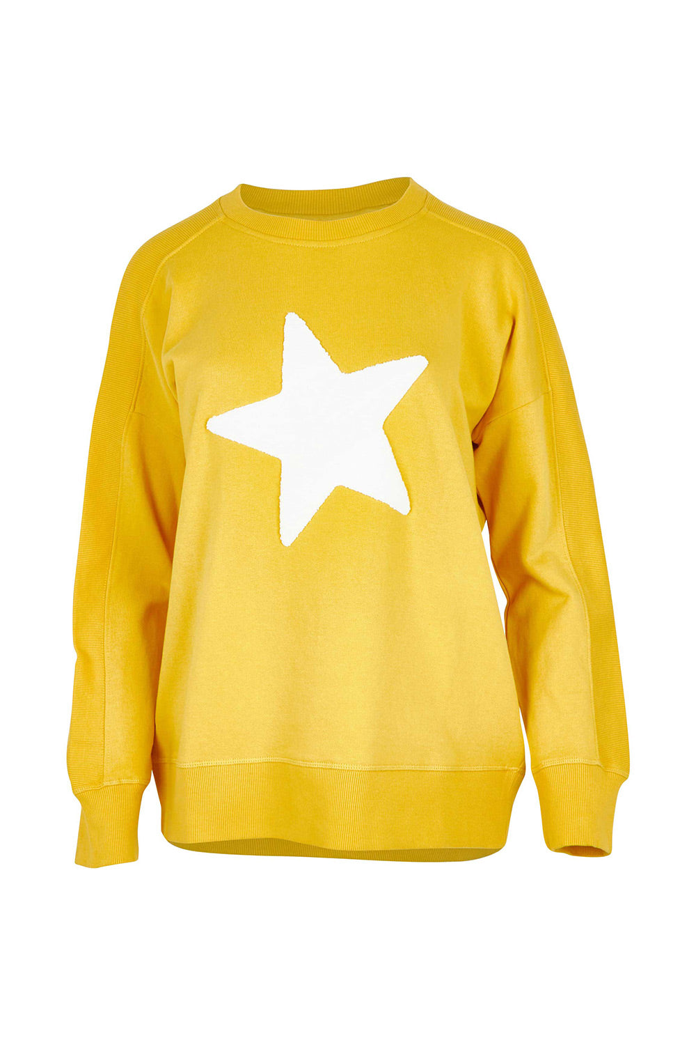 Product shot of the Star Crew Neck Cotton Sweatshirt in colour Mustard, from the front