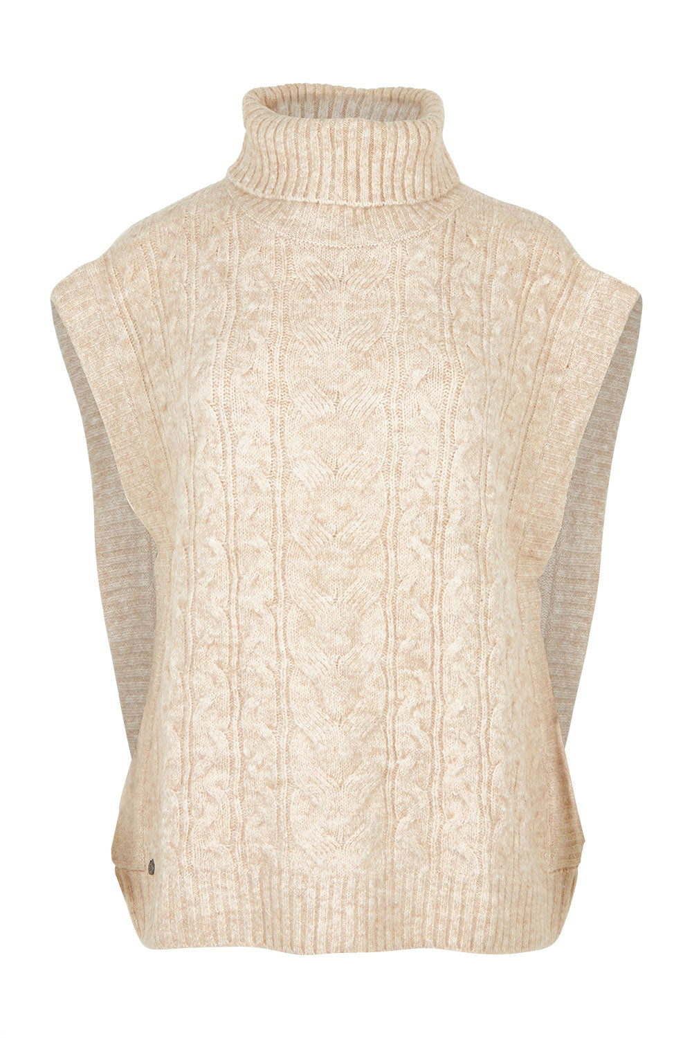 Product shot of the Cable Knitted Vest in colour Natural, from the front